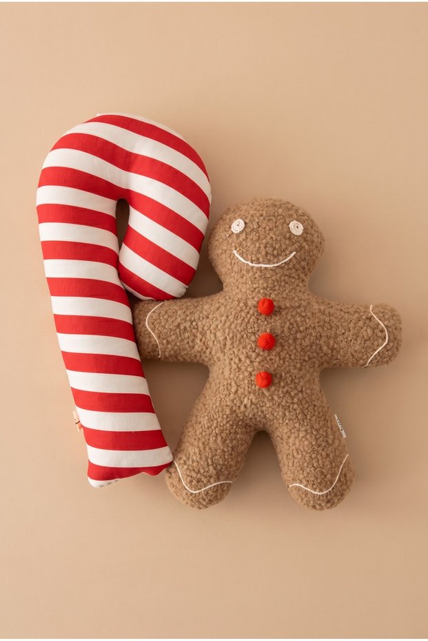 New Year / Christmas Decorative Candy Cane - Cookie Man Set of 2 Throw Pillow / Christmas Ornament