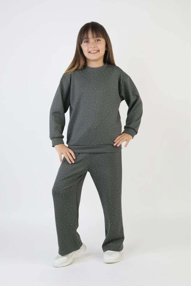 Girl's Stoned Outfit Comfortable Fit Daily-Casual Outfit Two-Piece Set — Green