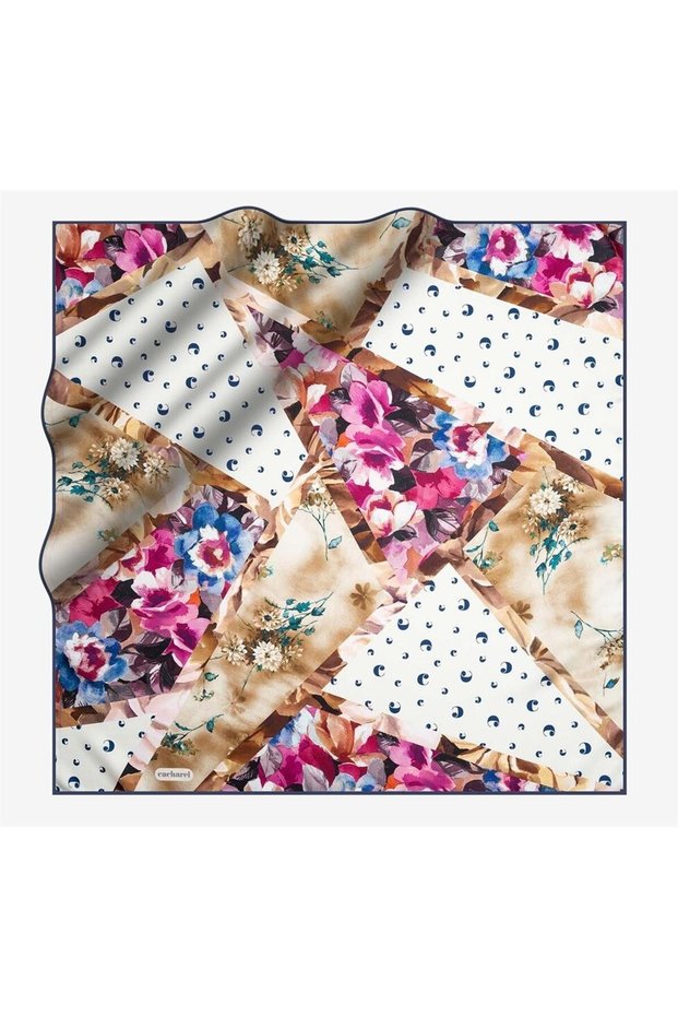Tivil Silk Scarf 7887313 921 Navy Blue Fuchsia Flower Pattern