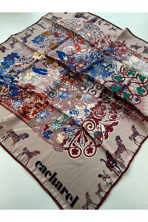 Saf Sura Silk Scarf 44425 Red Mink Ethnic Pattern