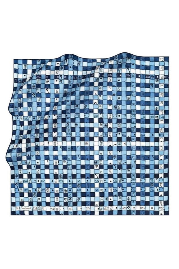 Pure Tivil Silk Scarf 8376313 - 922 Navy Blue - Blue Plaid Pattern