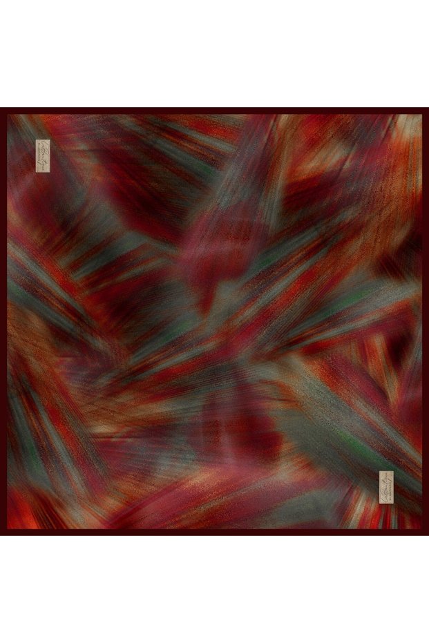 Tivil Pure Silk Scarf 2646 02 Coral Green Batik Pattern