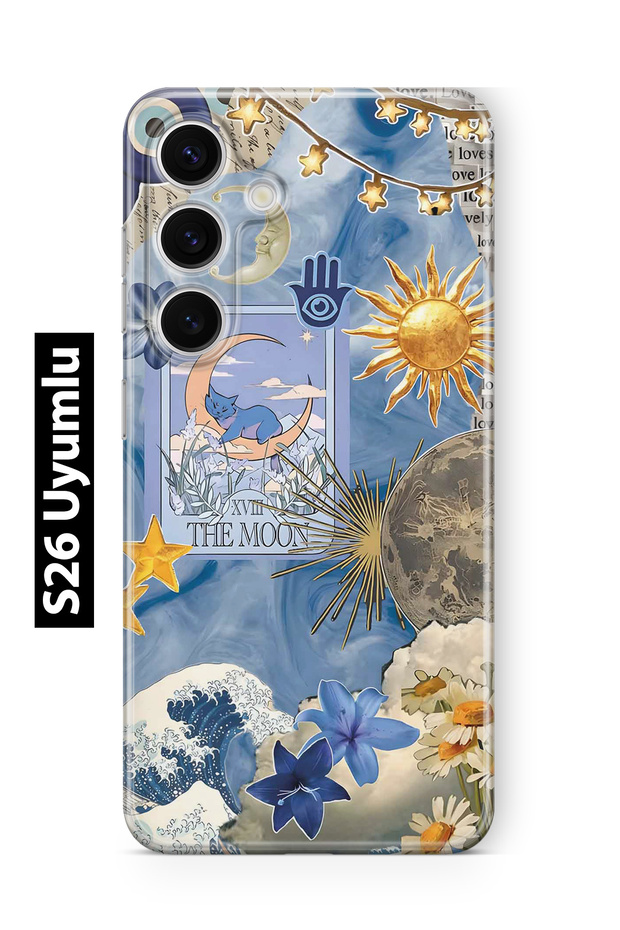 Samsung Galaxy S26 Compatible Moon Sun Vintage Sky Pattern Transparent Phone Case