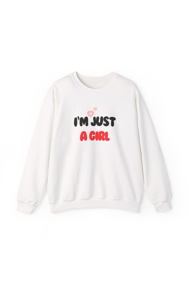 I'M Just a Girl Printed Cotton 3 Thread Threaded Crew Neck Oversize Sweatshirt