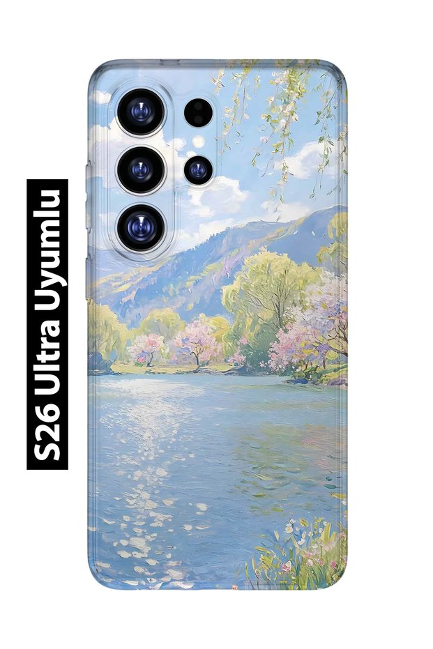 Samsung Galaxy S26 Ultra Compatible Monet Style Lake Landscape Pattern Transparent Phone Case