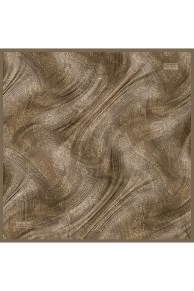 Tivil Pure Silk Scarf 2650 05 Brown Mink Ethnic Pattern