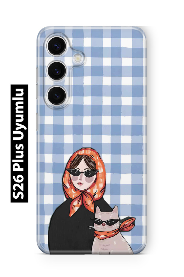 Samsung Galaxy S26 Plus Compatible Transparent Phone Case with Shawl and Cat Pattern for Women