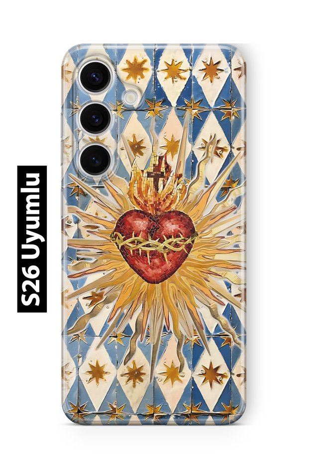 Samsung Galaxy S26 Compatible Vintage Sun and Heart Pattern Transparent Phone Case