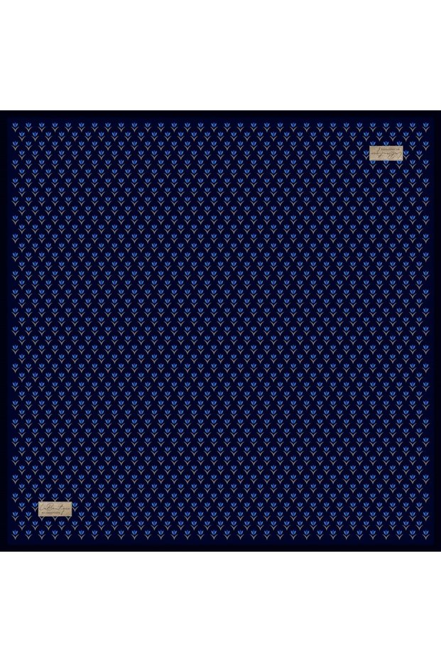 Tivil Pure Silk Scarf 2622 03 Navy Blue Flower Pattern
