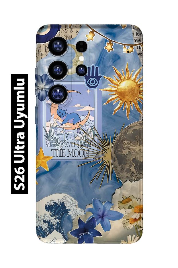 Samsung Galaxy S26 Ultra Compatible Moon Sun Vintage Sky Pattern Transparent Phone Case