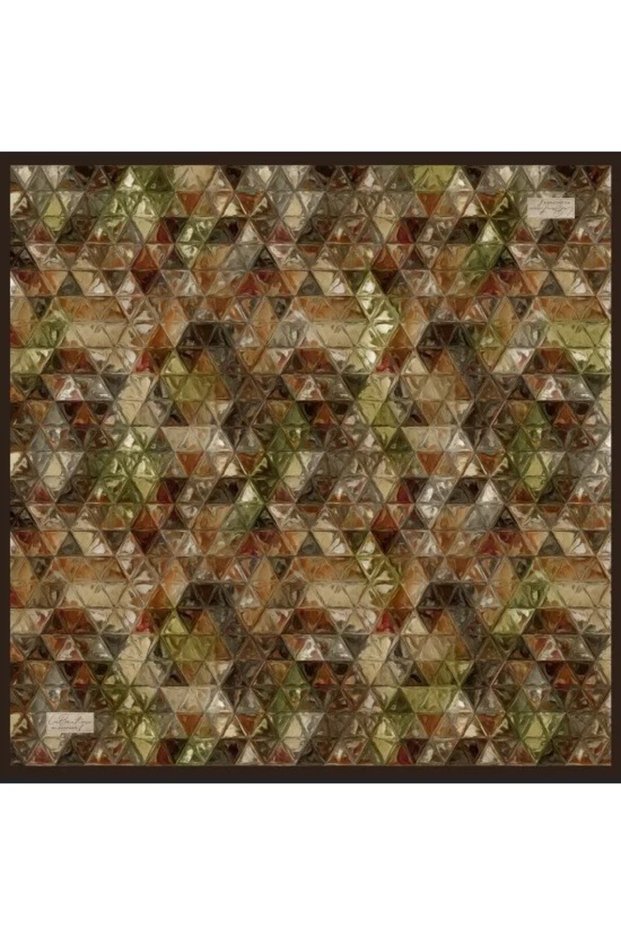 Saf Sura İpek 2818 09 Taba - Green Geometric Pattern