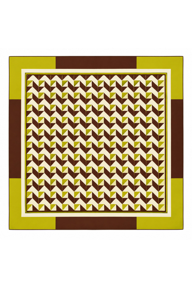 Sura Pure Silk Scarf 2737 06 Oil Green Geometric Pattern