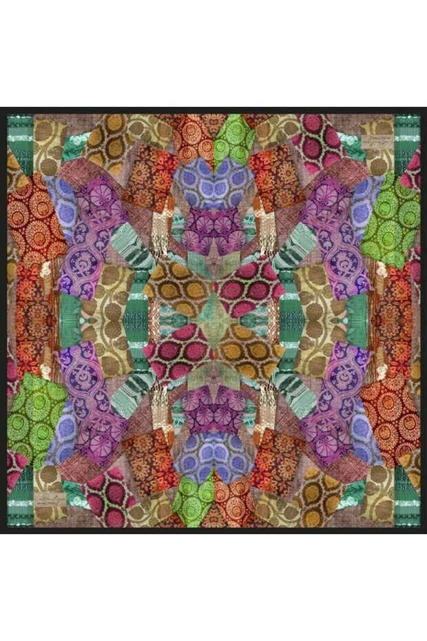 Pure Tivil Silk 2832 05 Green Fuchsia Ethnic Pattern