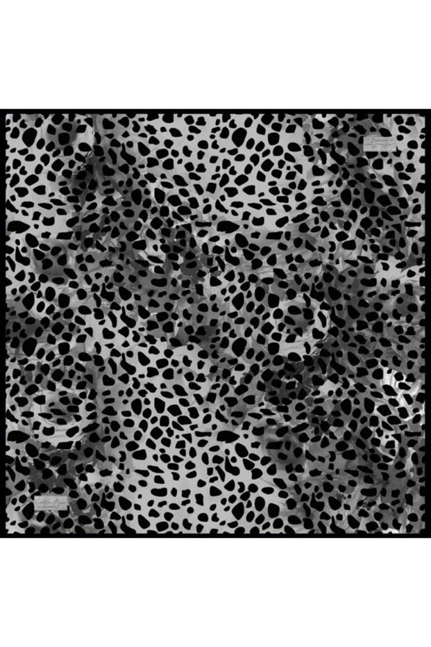 Sura Pure Silk Scarf 2465 07 Gray Black Leopard Pattern