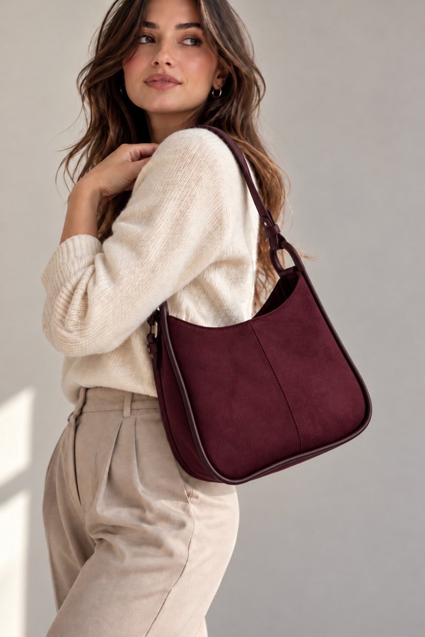 Lina Model Burgundy Suede Women's Shoulder Bag