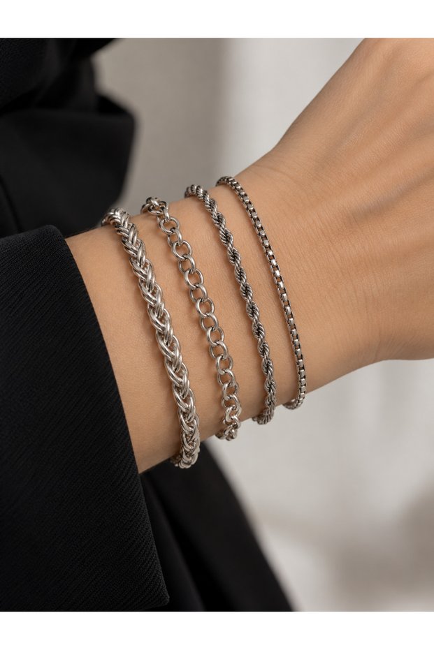 Steel 4-Piece Women's / Men's Combination Bracelet Asgard / with Extension Chain / Silver Color 19+4 cm