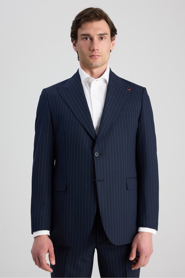 Ds Damat Comfort Navy Blue Striped Suit