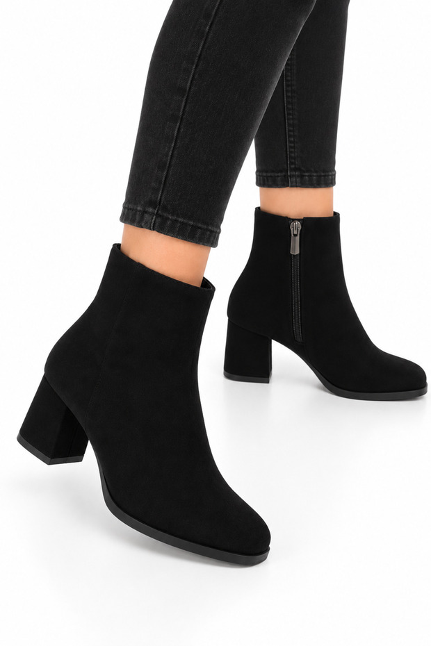 Women's Cold-Proof Heeled Boots (5cm) Black-Black
