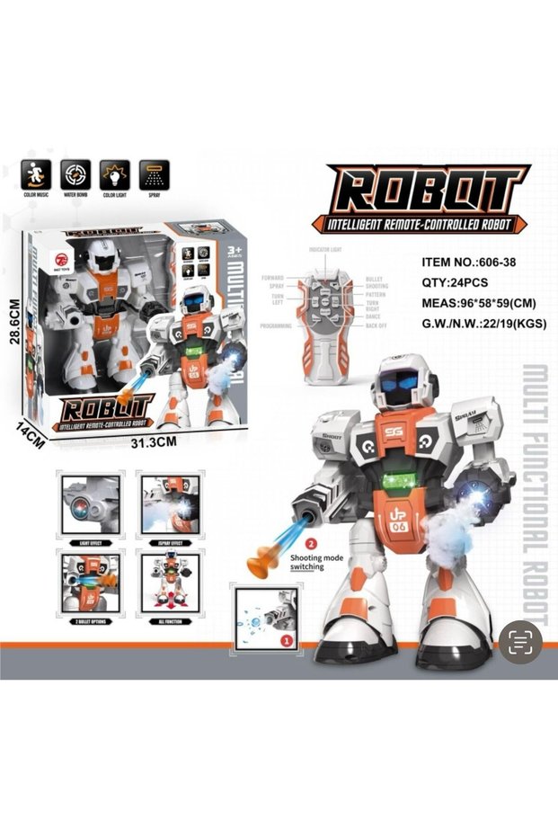 Toy robot with remote control and smoke effect