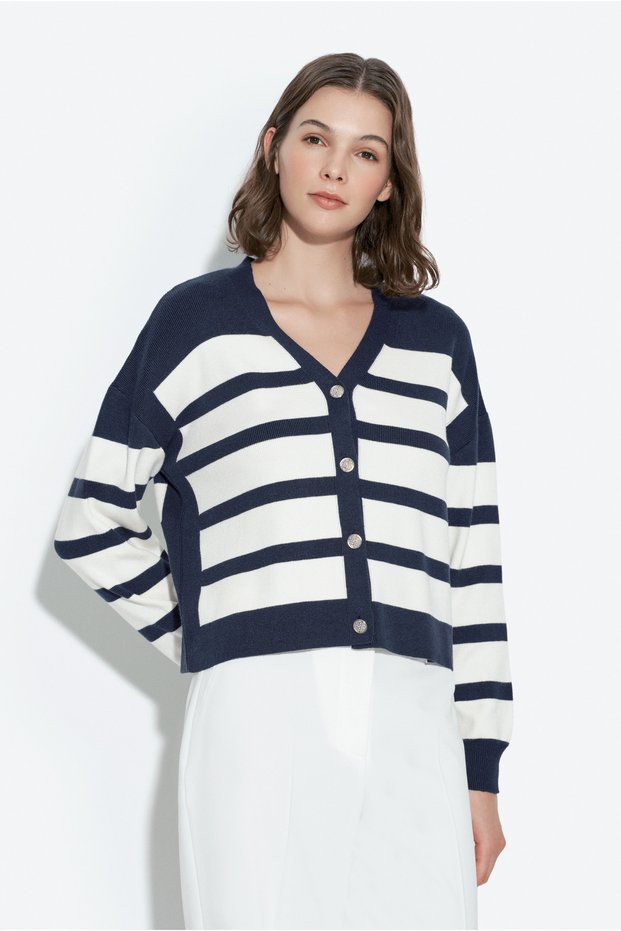 V-Neck Striped Knitwear Cardigan