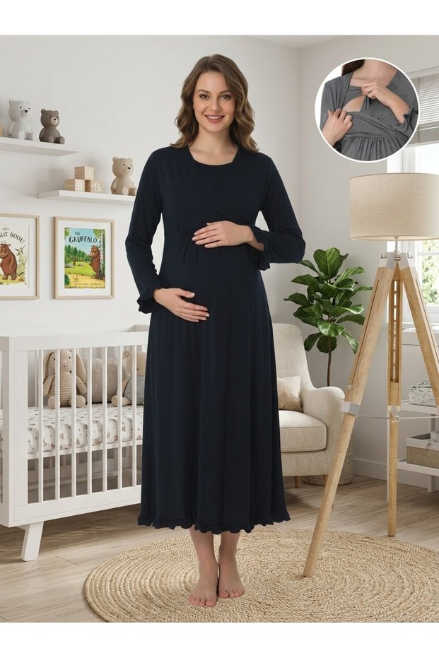 Cotton Comfortable Cut Maternity Nightgown with Hidden Breastfeeding Feature Effortt