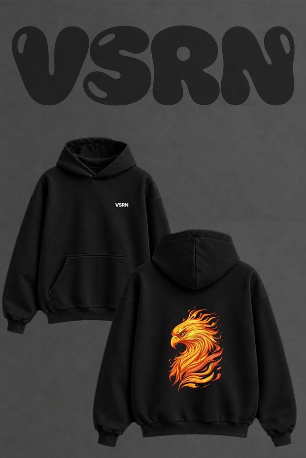 Anka Kusu Design Back Printed Oversize Black Hooded Sweatshirt