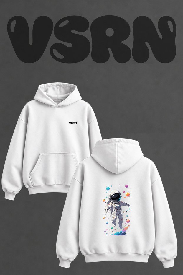 Astronaut Space_2 Design Back Printed Oversize White Hooded Sweatshirt