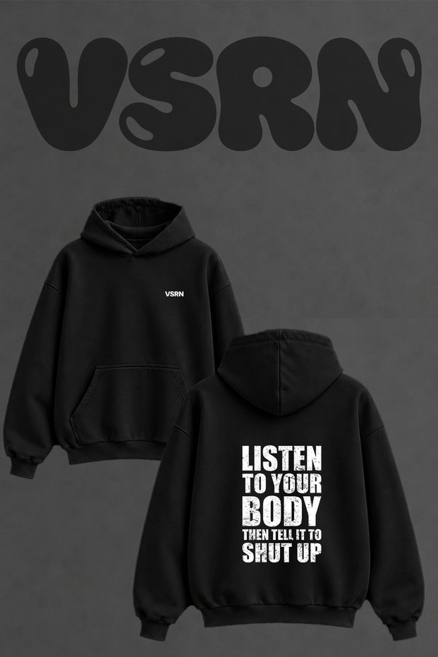 Funny Slogan Design Back Printed Oversize Black Hooded Sweatshirt