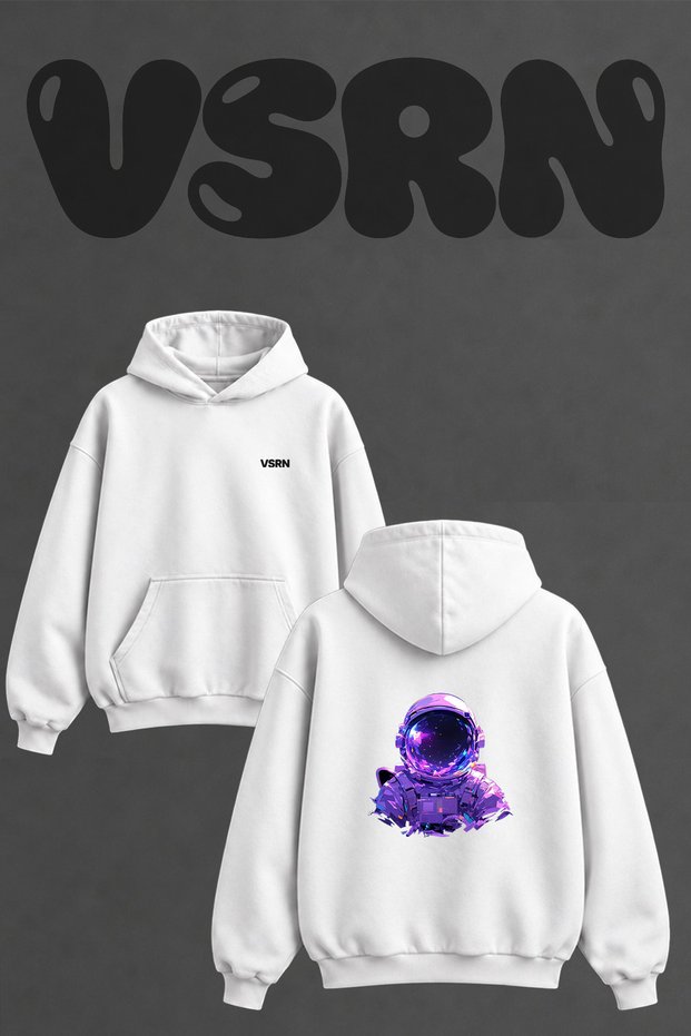 Neon Astronaut_1 Design Back Printed Oversize White Hooded Sweatshirt