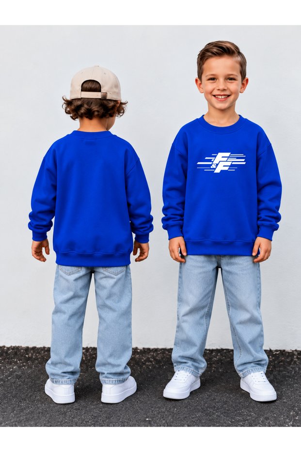 Boy's Crew Neck Printed Sweatshirt 3 Thread Threaded Winter Comfortable Fit Cotton Sweatshirt