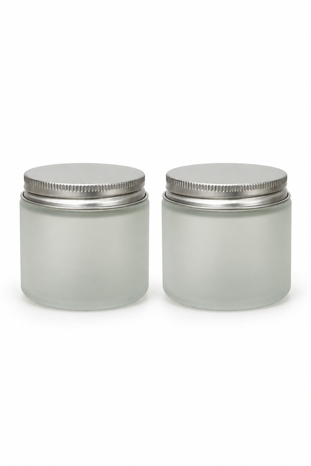 2 Pieces 100 ml Frosted Glass Jars with Silver Metal Lids - Storage for Candles, Cosmetics, and Cotton