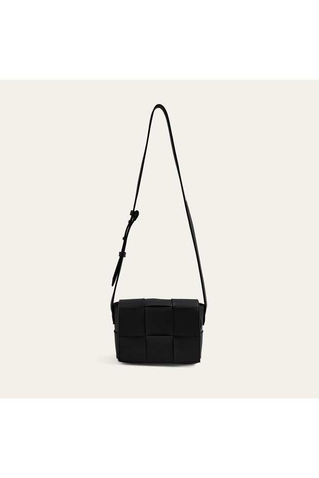 Women's Black Braided Leather Look Shoulder Bag
