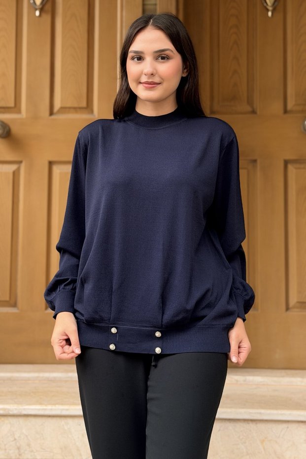 Ghsia Mercerized Tunic with Stone Button Accessories on the Hem