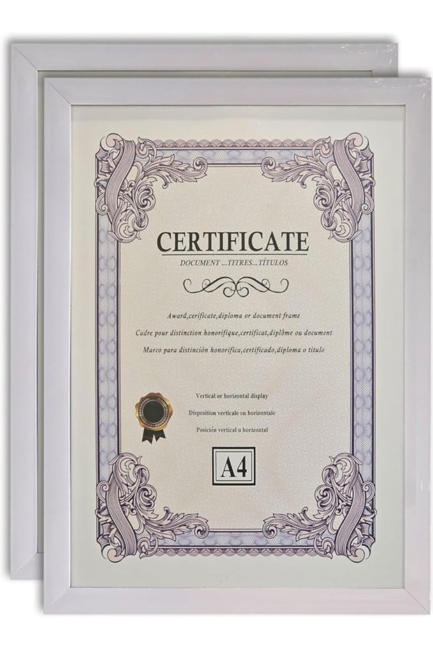 2 × A4 Picture Frame, Elegant Certificate Document Frame for Wall or Tabletop Display (2, Black)