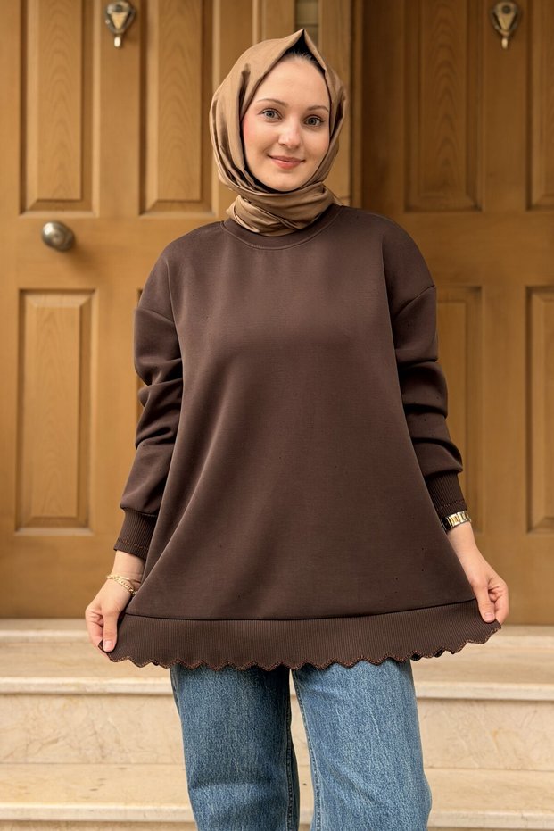 Crochet Knitwear Glittery Slice Detailed Oversize Tunic