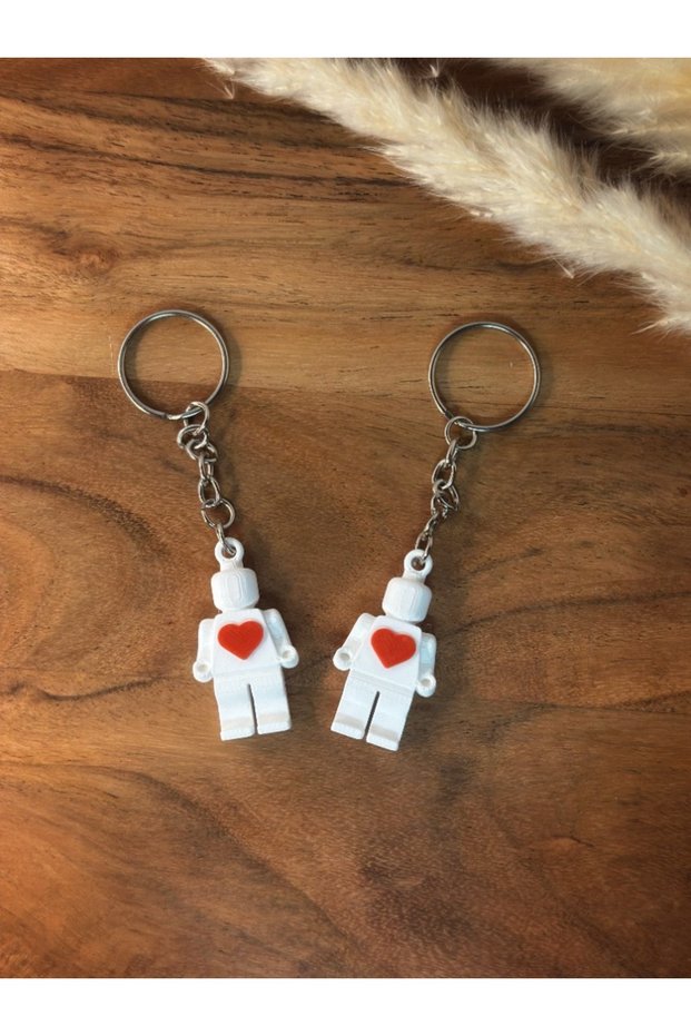2-Piece Lover Keychain Set with Heart Robot Figure 3D Printed Couple Keychain