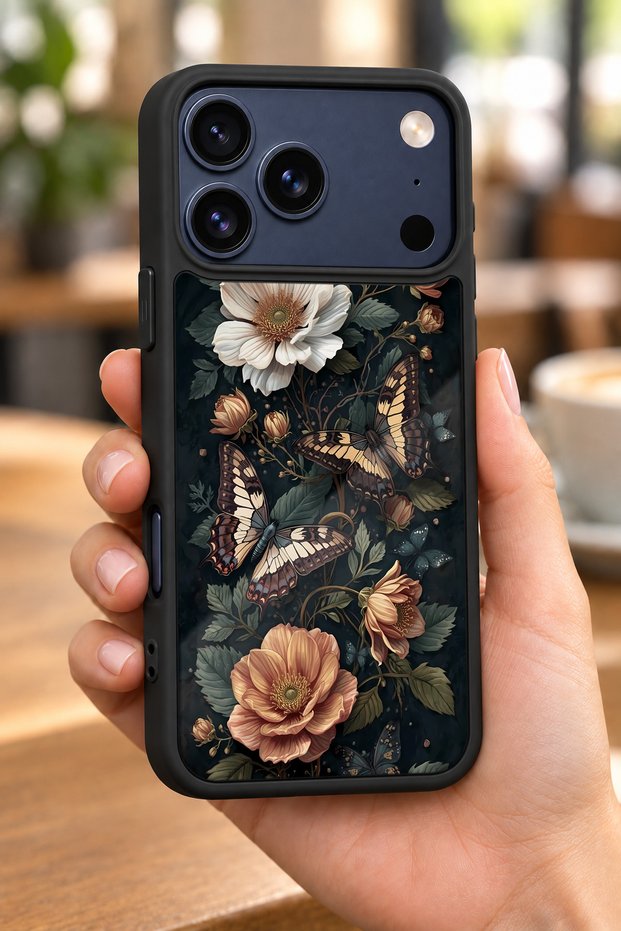 حافظة مقاومة للصدمات متوافقة مع هاتف iPhone 18 Pro مع حماية للكاميرا بنمط فلورا