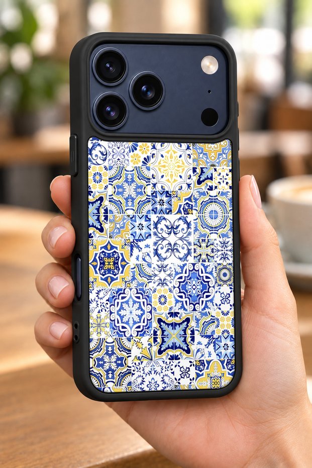 حافظة مقاومة للصدمات متوافقة مع هاتف iPhone 18 Pro Max باللون الأزرق والأصفر مع حماية للكاميرا