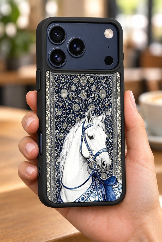 iPhone 18 Pro Max Compatible White Horse Pattern Shockproof Case with Camera Protection