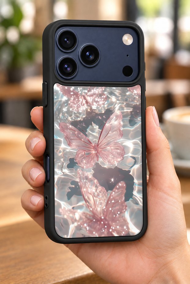 حافظة مقاومة للصدمات متوافقة مع هاتف iPhone 18 Pro مع نمط فراشات وردية اللون لحماية الكاميرا