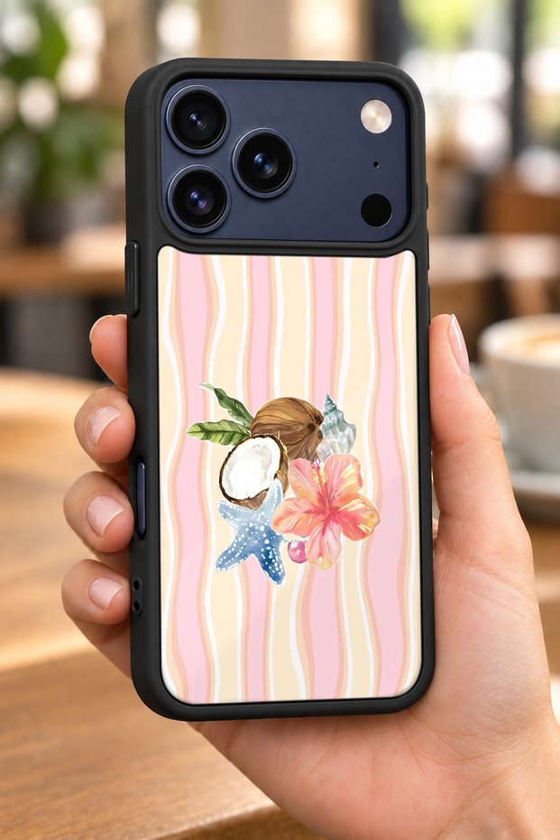 حافظة مقاومة للصدمات متوافقة مع هاتف iPhone 18 Pro Max بنمط جوز الهند مع حماية للكاميرا
