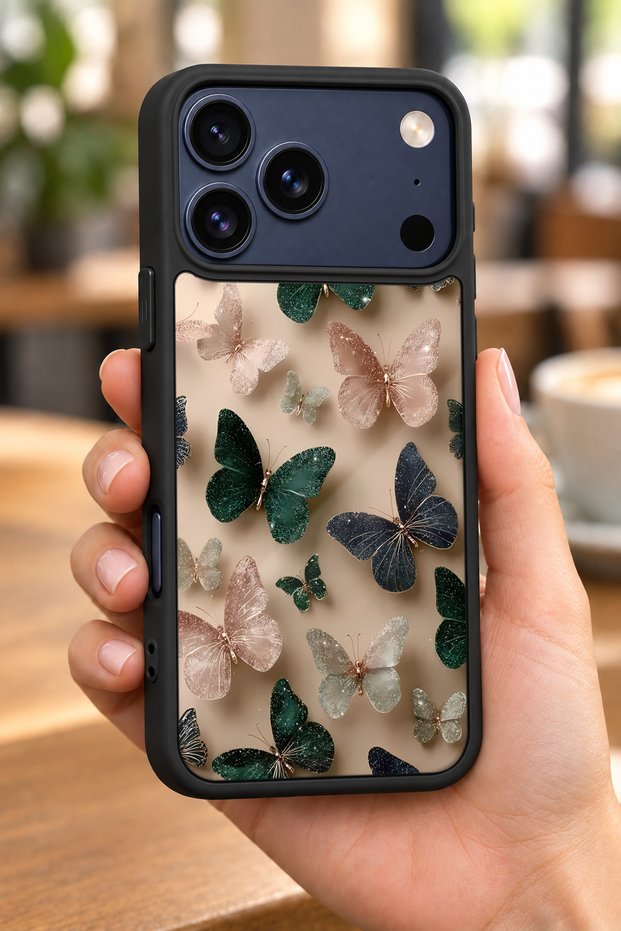 حافظة مقاومة للصدمات متوافقة مع هاتف iPhone 18 Pro مع حماية للكاميرا بنمط الفراشات
