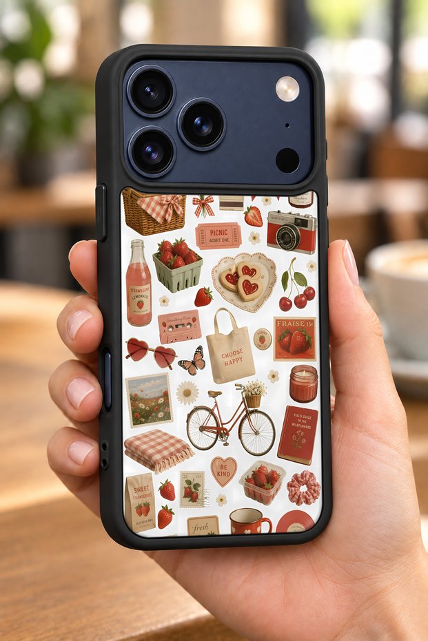 حافظة مقاومة للصدمات متوافقة مع هاتف iPhone 18 Pro Max مع حماية للكاميرا بنمط الفراولة