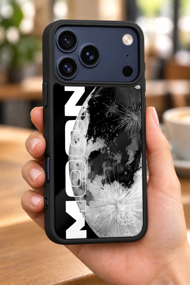 حافظة مقاومة للصدمات متوافقة مع هاتف iPhone 18 Pro Max مع حماية للكاميرا بنمط Moon Surface