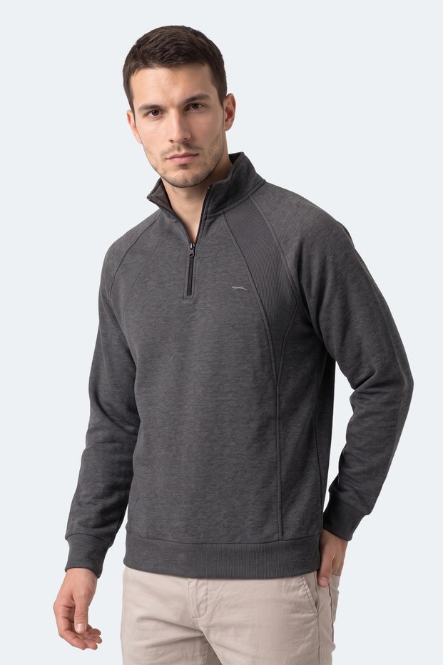 Mavon I Men's Stand Collar Zippered Anthracite Sweatshirt