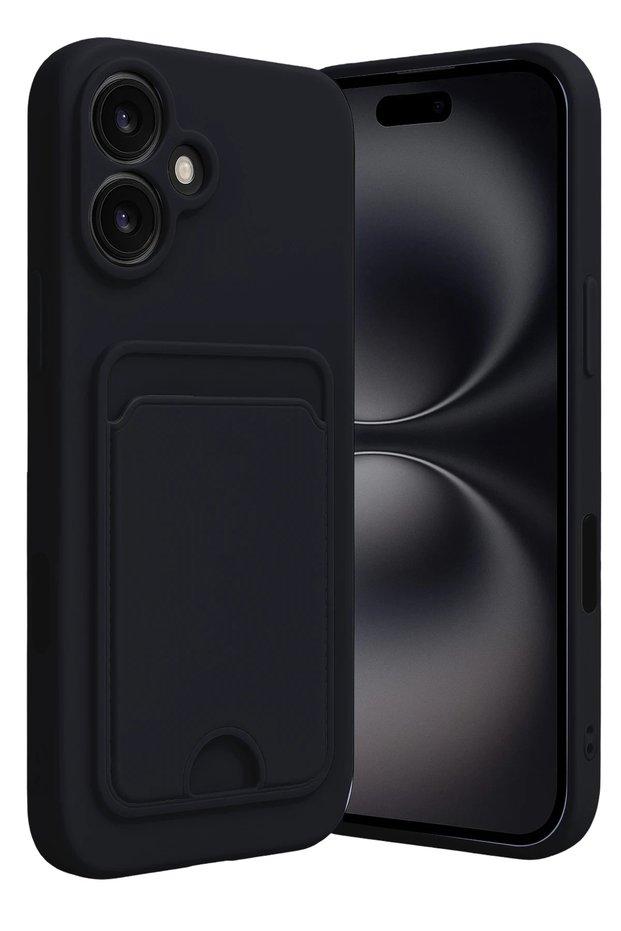 Ilkestor Newface iPhone 16 Case Kelvin Silicone with Business Card Holder (15216) - Black
