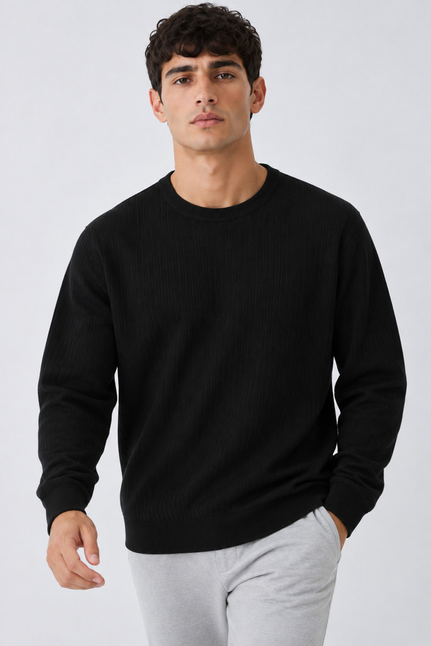 Men's Long Sleeve Black Knit Sweater