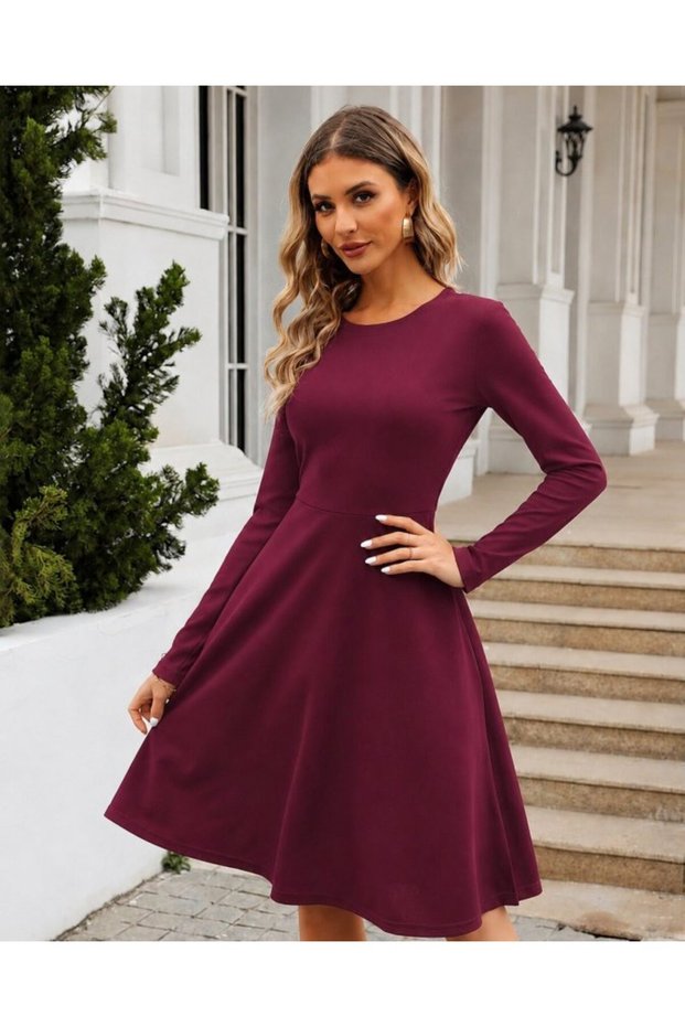 Women's long sleeve crew neck cropped crepe dress - imported