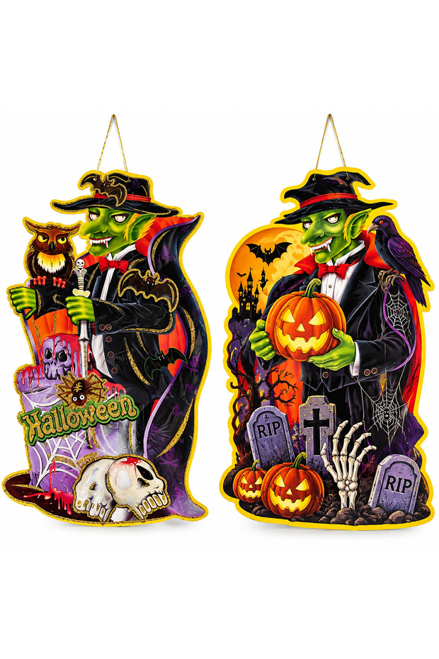 Halloween Witch & Pumpkin Hanging Paper Decoration, 60 x 36CM