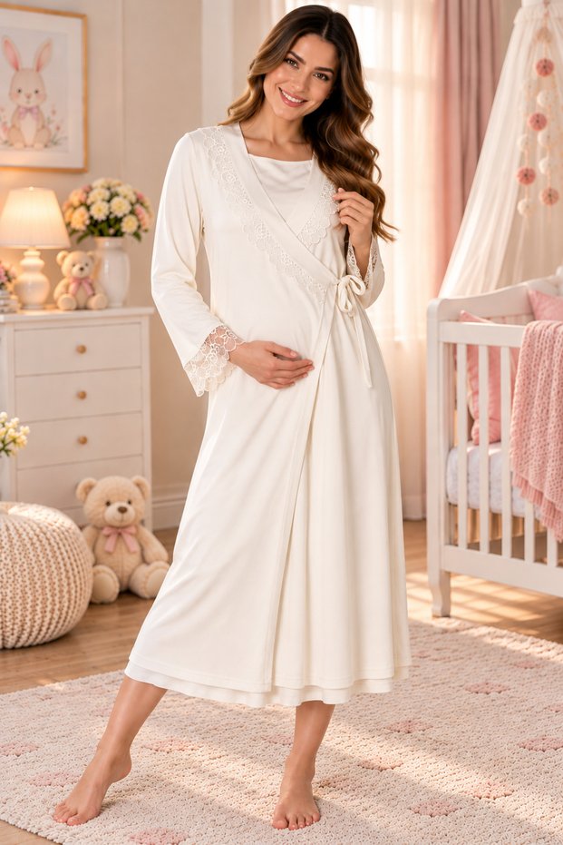 Double-Breasted Tie-Dye Cotton Maternity Single Dressing Gown Effortt